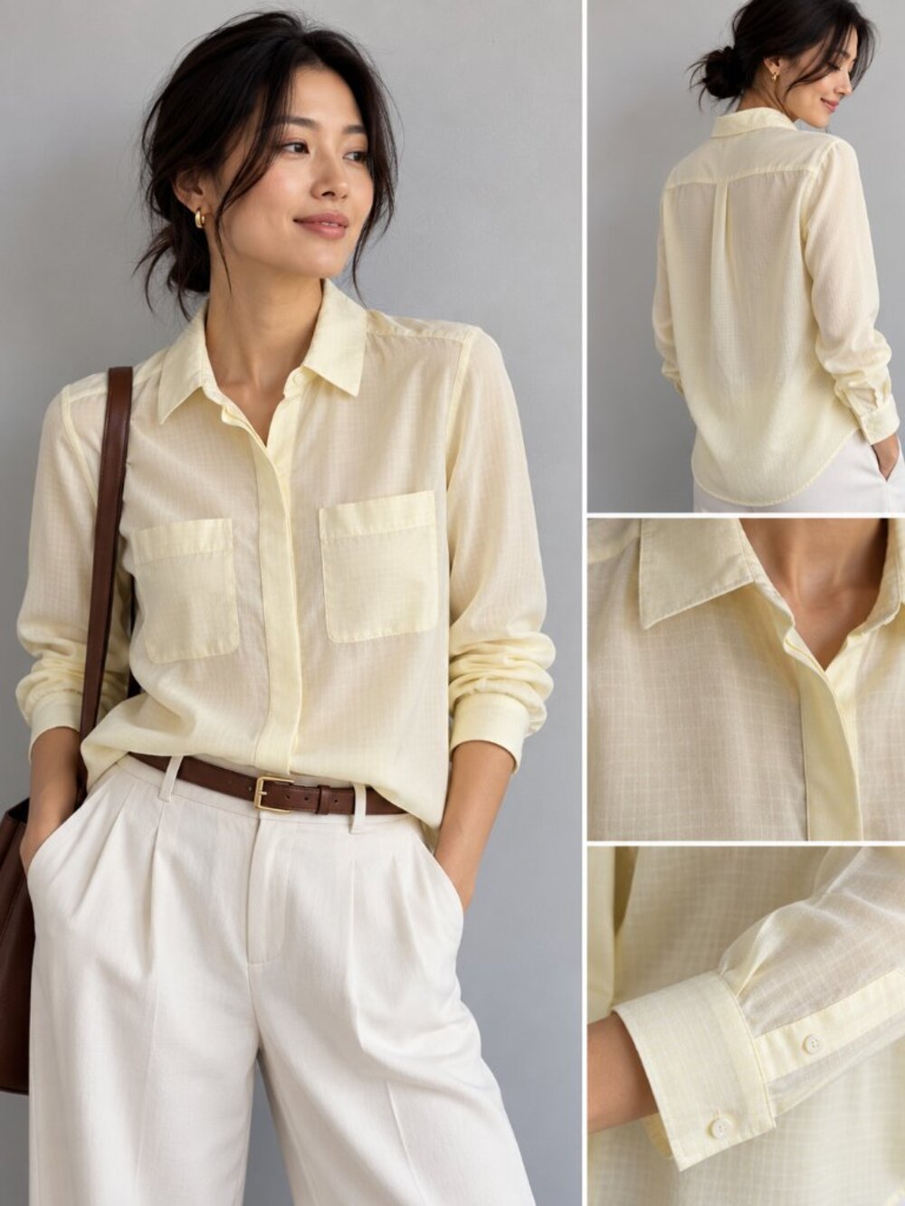 Ann Taylor 100% Silk Pale Yellow Button Down Blouse Size S PTP18